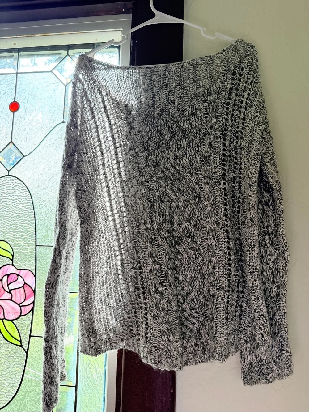 Free People Gray Open-Weave Scoop-Neck Sweater